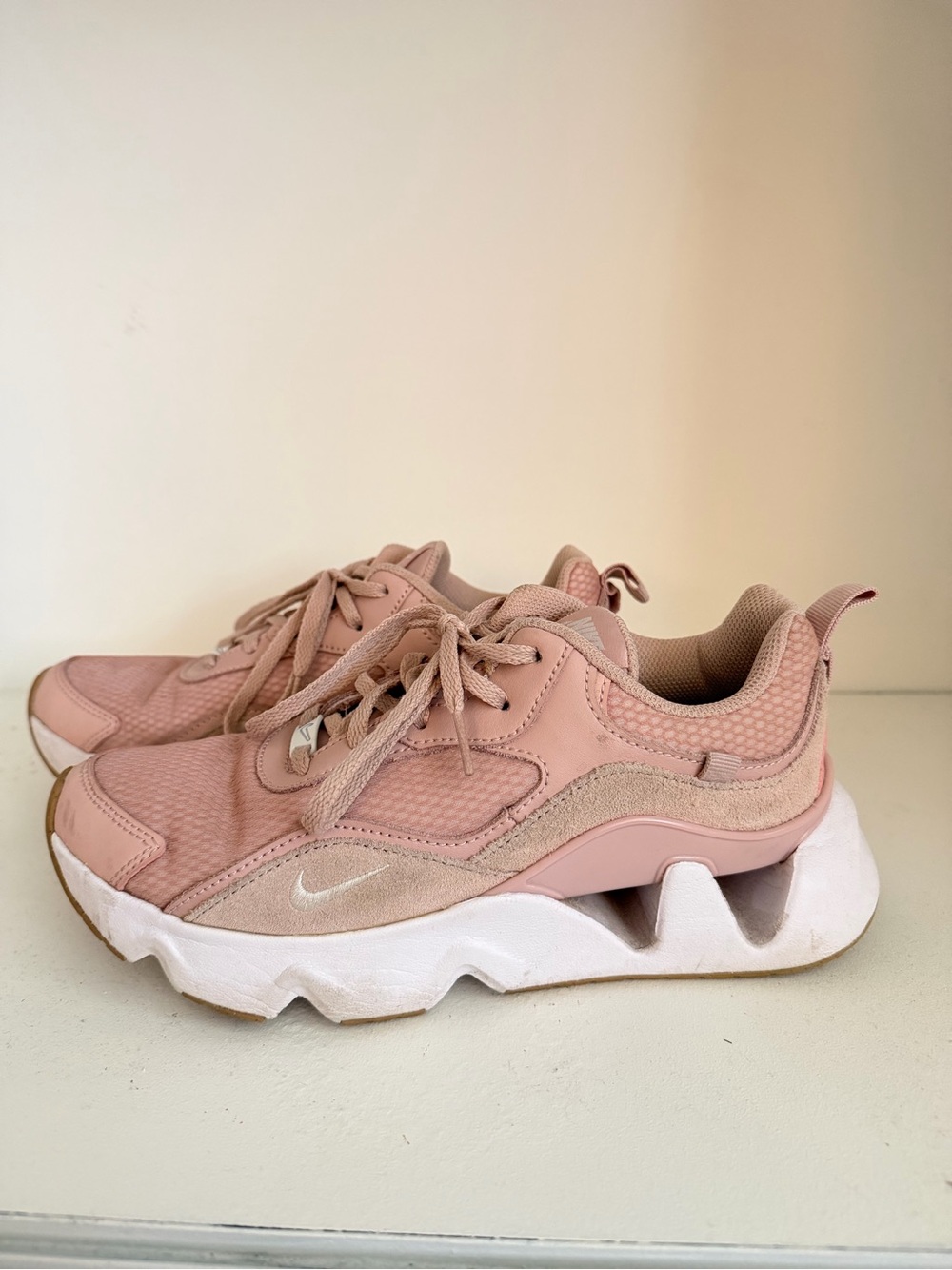 Nike Women's Dusty Pink Mesh & Suede Chunky Sneakers